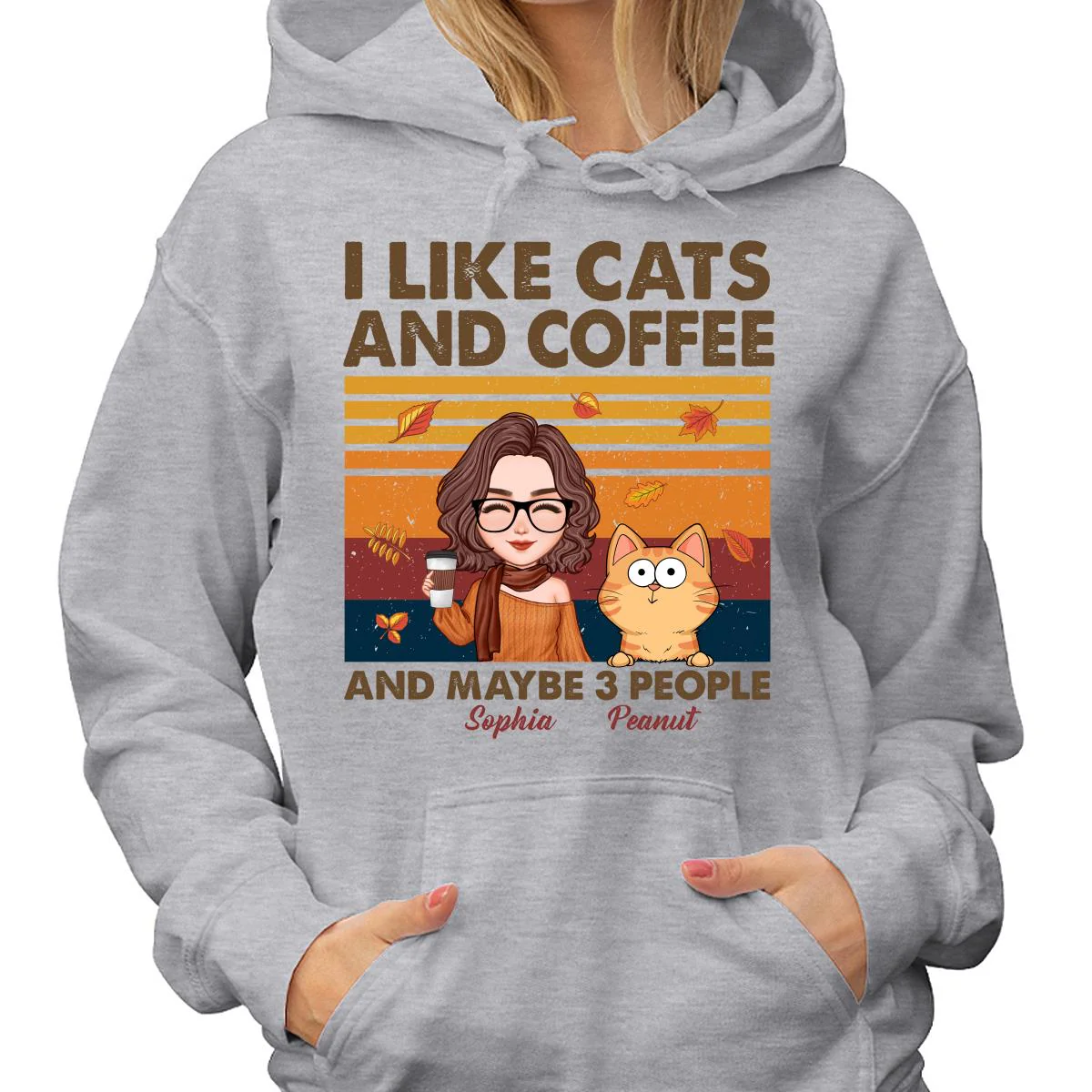 Like Cats Coffee & 3 People Fall Season Cat Mom Personalized Shirt - Image 4