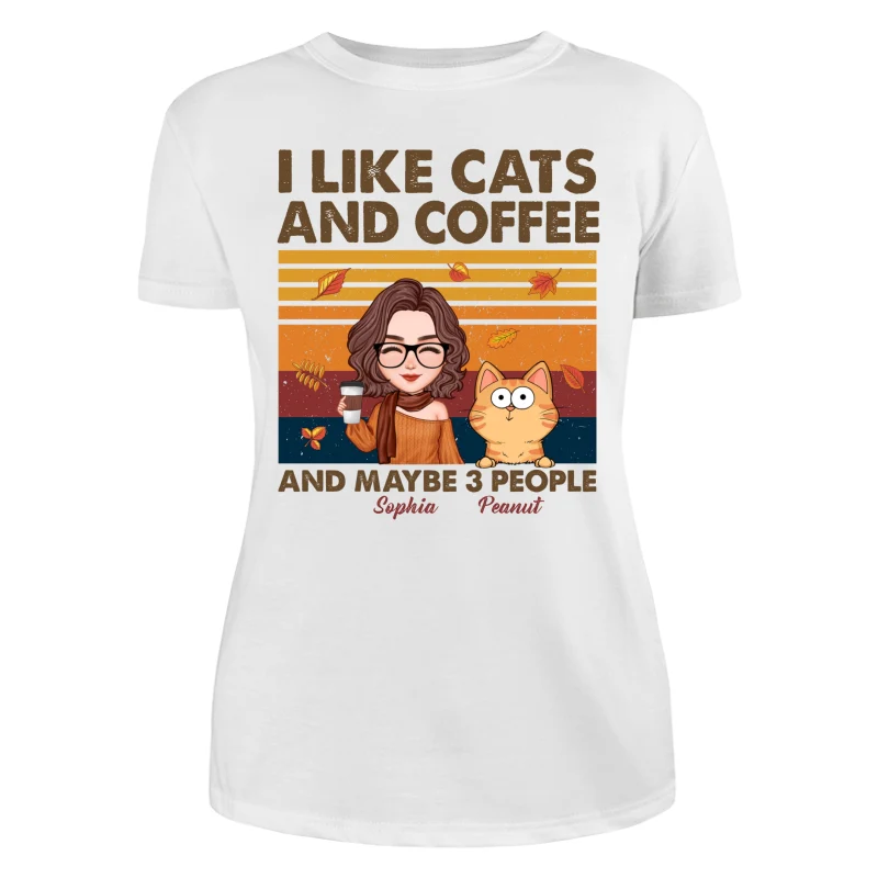 Like Cats Coffee & 3 People Fall Season Cat Mom Personalized Shirt - Image 9