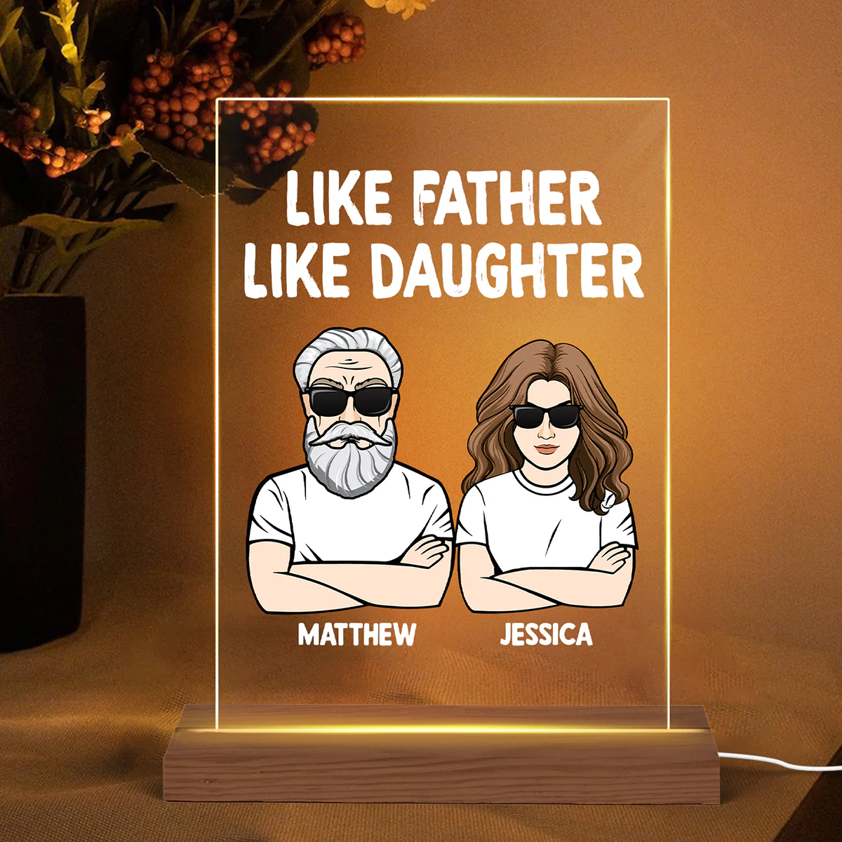 Like Father Like Daughter Gift For Dad Personalized Rectangle Acrylic Plaque LED Lamp Night Light