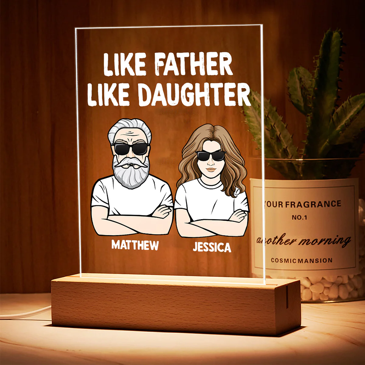Like Father Like Daughter Gift For Dad Personalized Rectangle Acrylic Plaque LED Lamp Night Light - Image 3