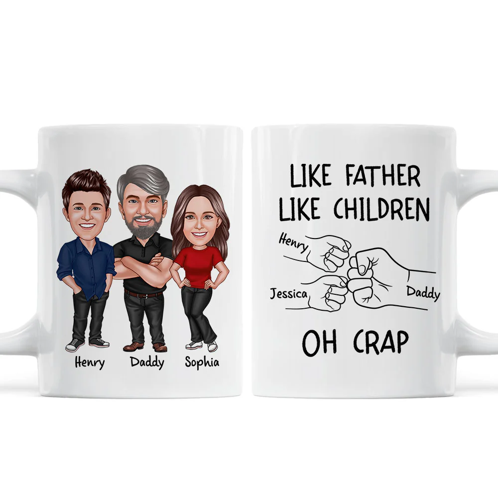 Like Father Like Daughter Like Son Caricature Fist Bump Personalized Mug - Image 2