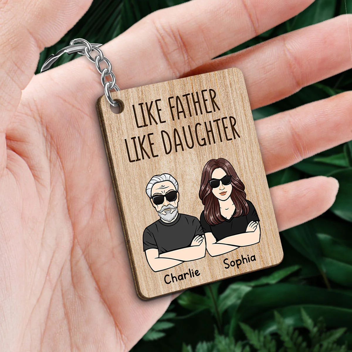 Like Father Like Daughter Like Son Father‘s Day Gift For Dad Personalized Wooden Keychain - Image 2