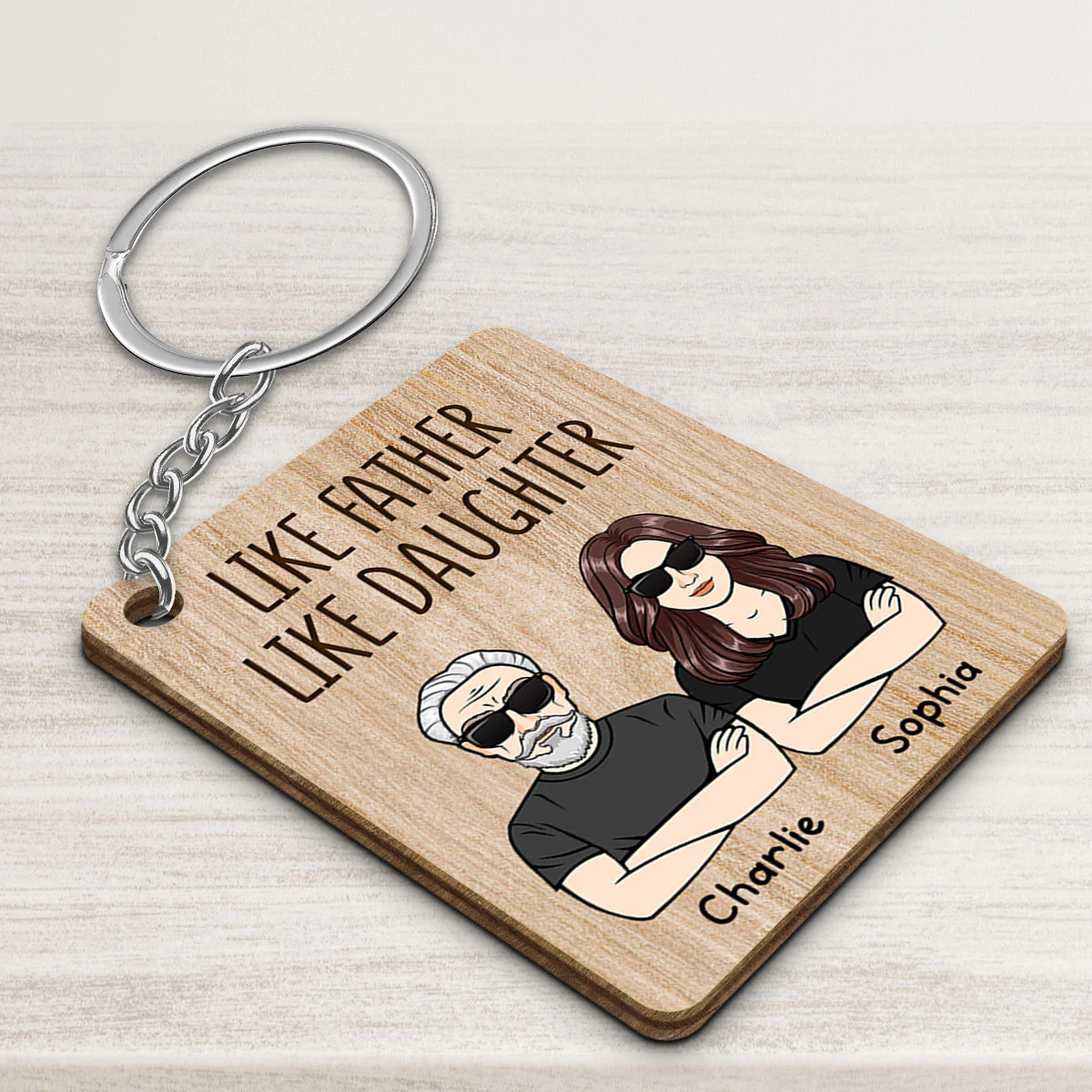 Like Father Like Daughter Like Son Father‘s Day Gift For Dad Personalized Wooden Keychain - Image 3