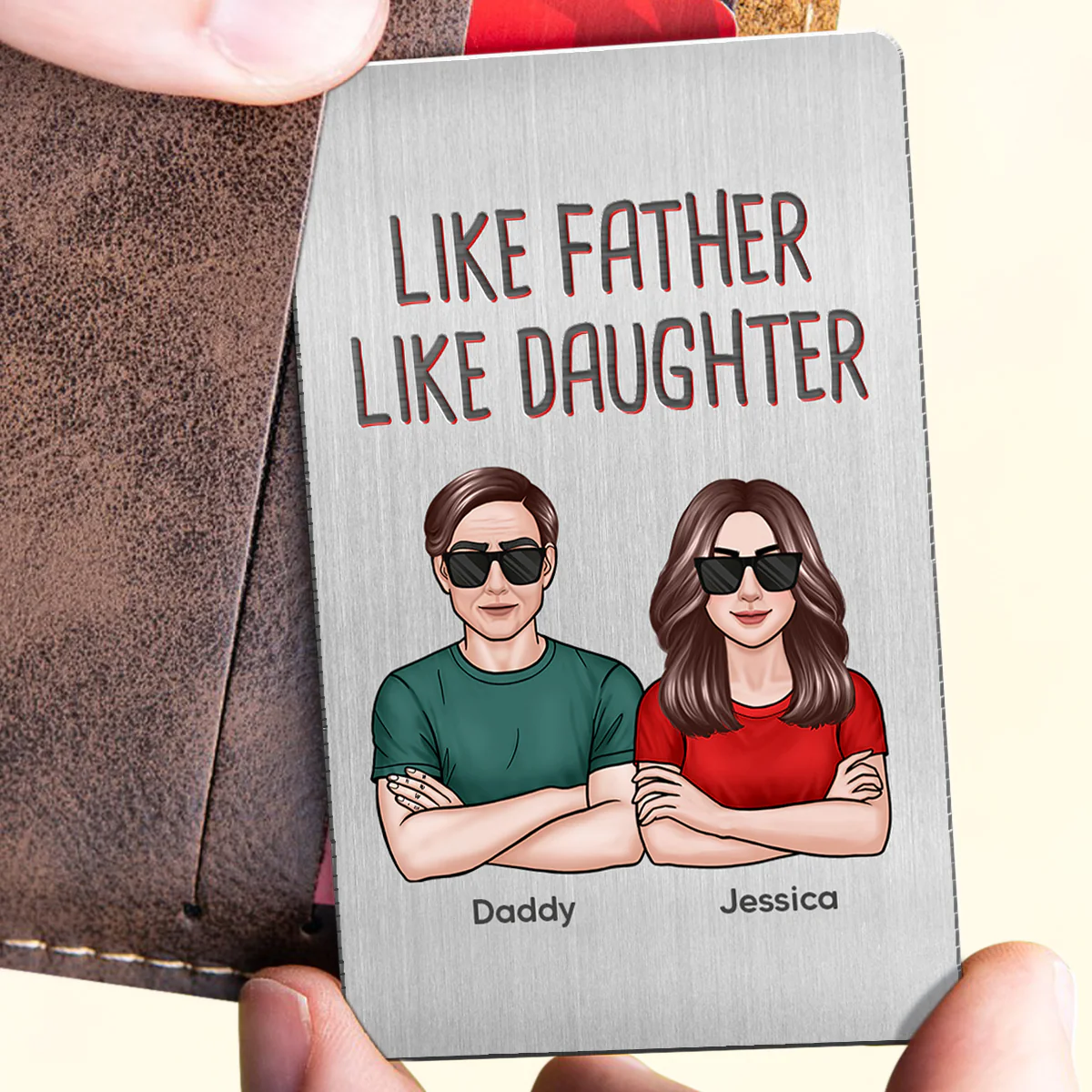 Like Father Like Daughter Son Crossed Arms Man Woman Personalized Metal Wallet Card