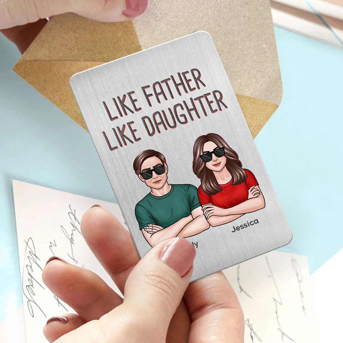 Like Father Like Daughter Son Crossed Arms Man Woman Personalized Metal Wallet Card - Image 3