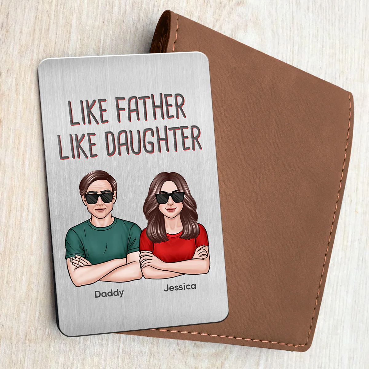 Like Father Like Daughter Son Crossed Arms Man Woman Personalized Metal Wallet Card - Image 4