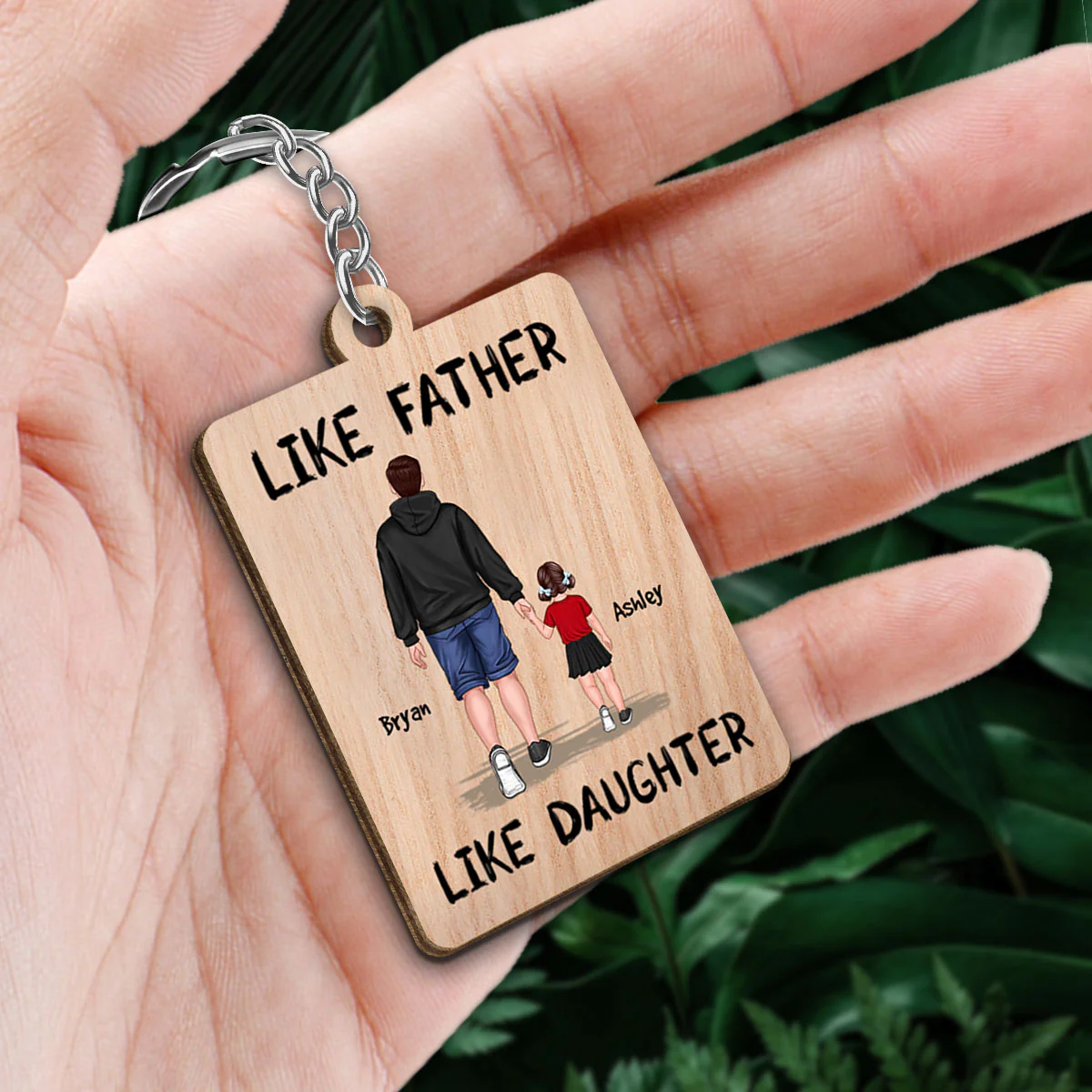 Like Father Like Son Like Daughter Walking Gift For Dad Personalized Wooden Keychain - Image 2