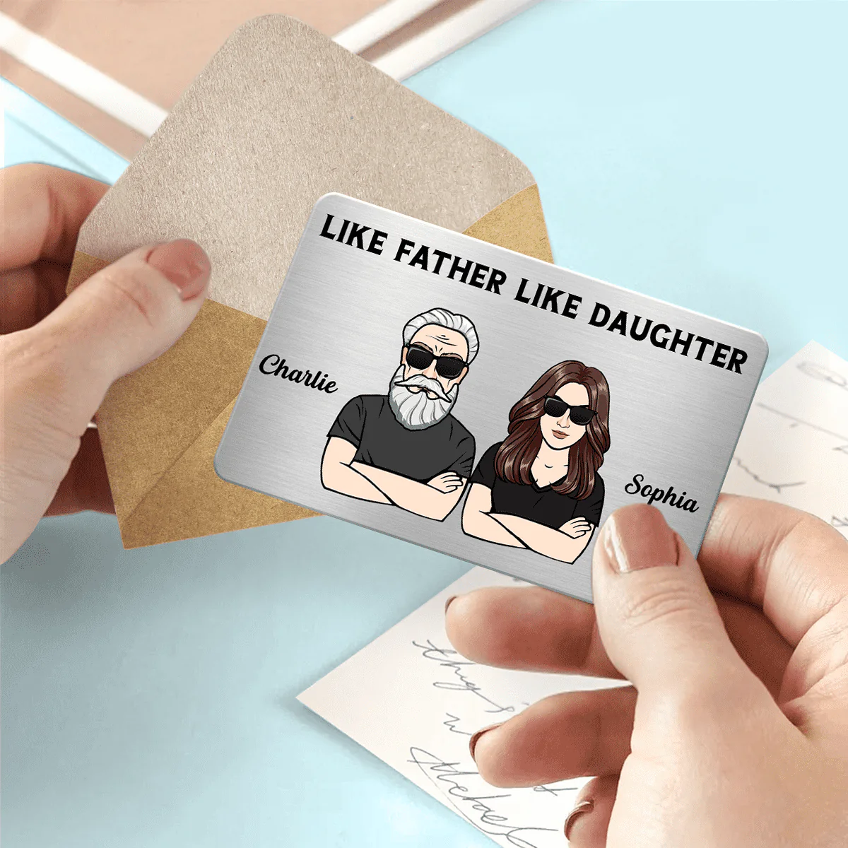 Like Father Like Sons Daughters Personalized Metal Wallet Card - Image 3
