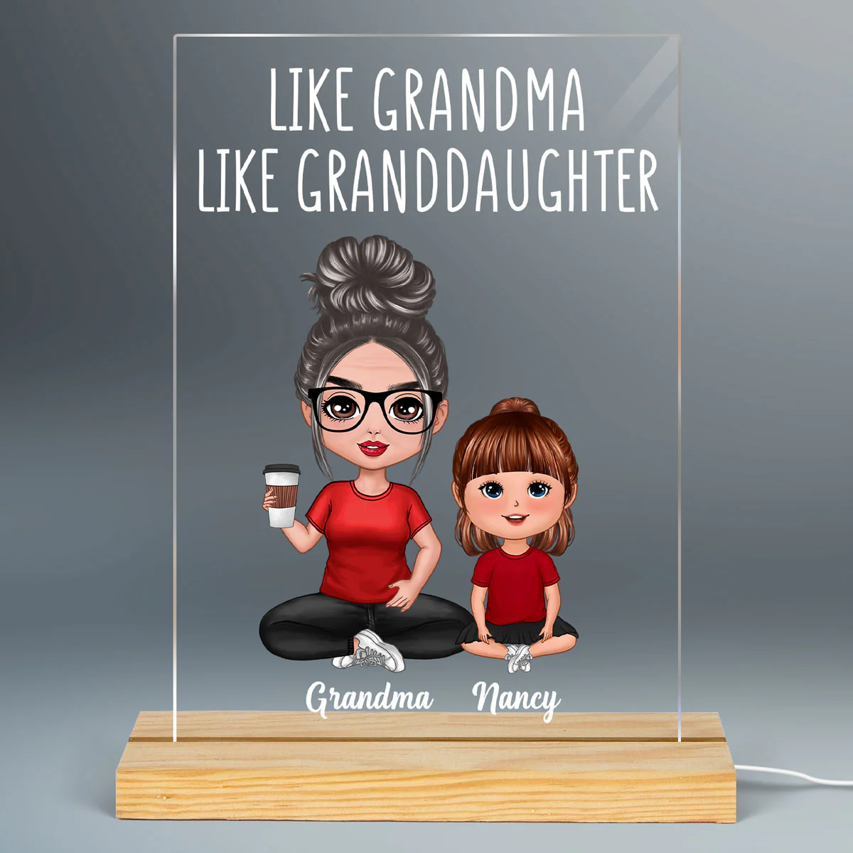 Like Grandma Like Granddaughters Grandsons Grandchildren Personalized Rectangle Acrylic Plaque LED Night Light - Image 2