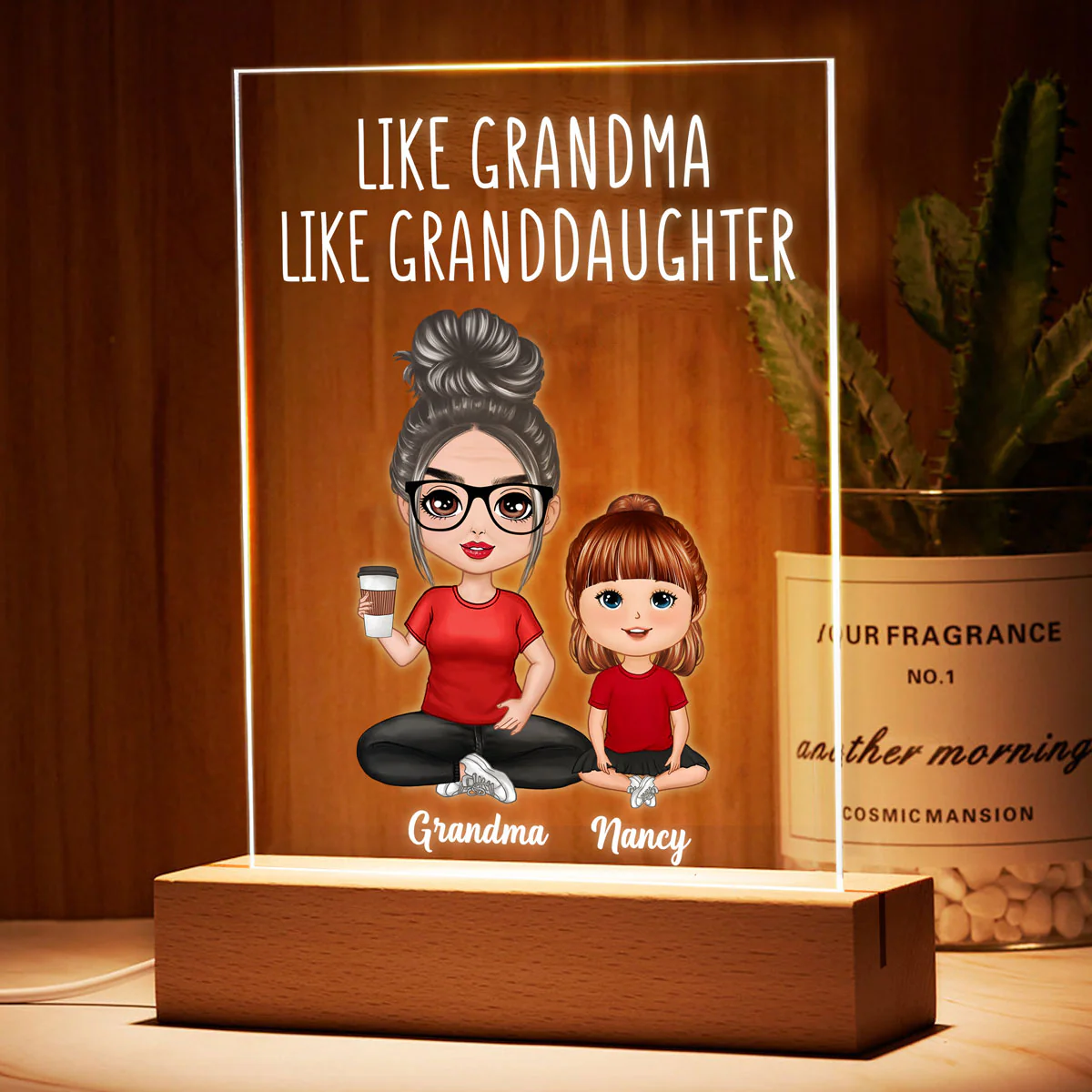 Like Grandma Like Granddaughters Grandsons Grandchildren Personalized Rectangle Acrylic Plaque LED Night Light - Image 3