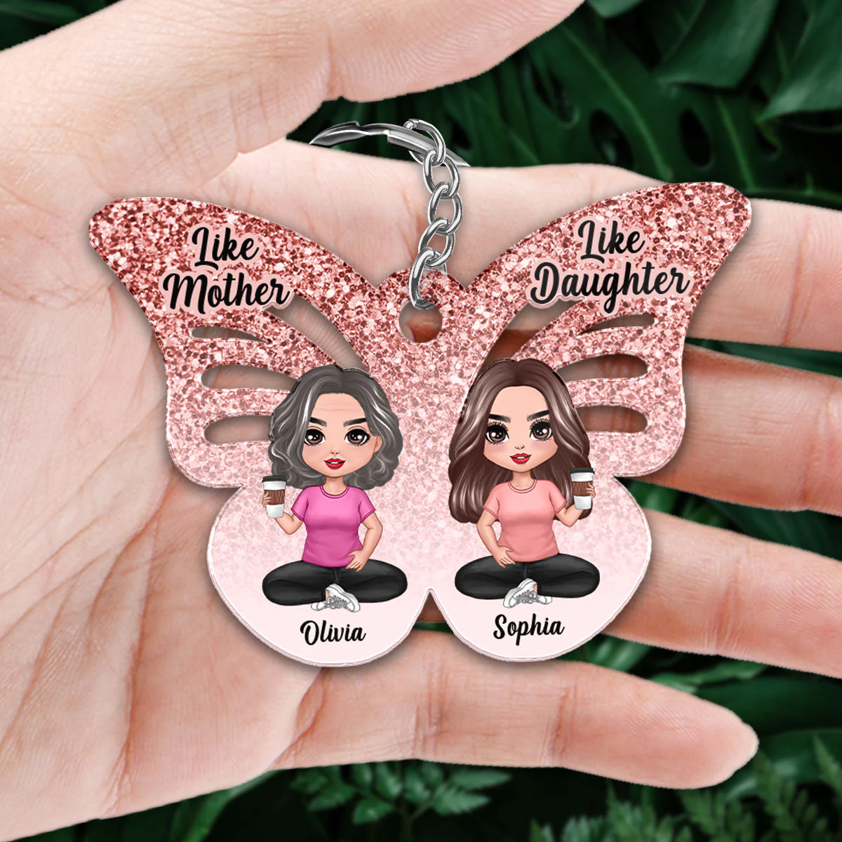 Like Mother Like Daughter Butterfly Personalized Acrylic Keychain - Image 2