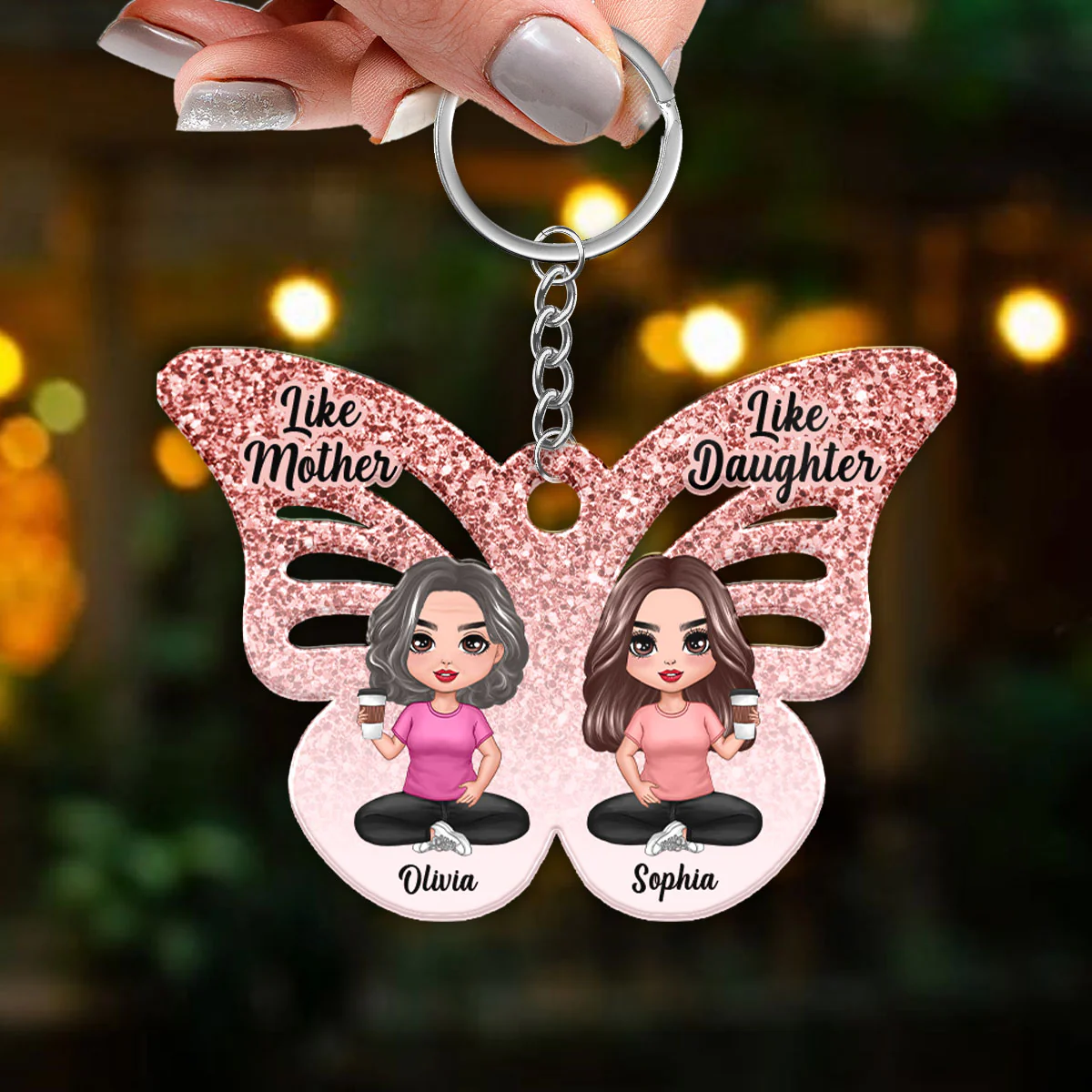 Like Mother Like Daughter Butterfly Personalized Acrylic Keychain - Image 3