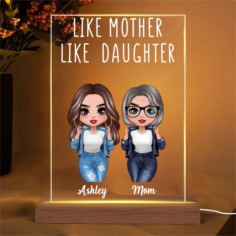 Like Mother Like Daughter Cool Doll Personalized Acrylic LED Night Light - Image 3