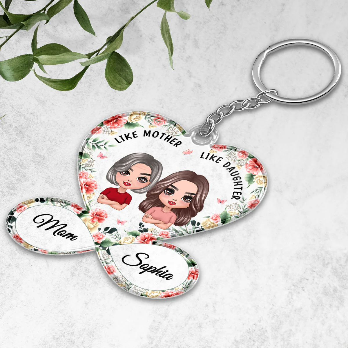 Like Mother Like Daughter Doll Mother Daughter Floral Infinity Heart Personalized Acrylic Keychain - Image 3
