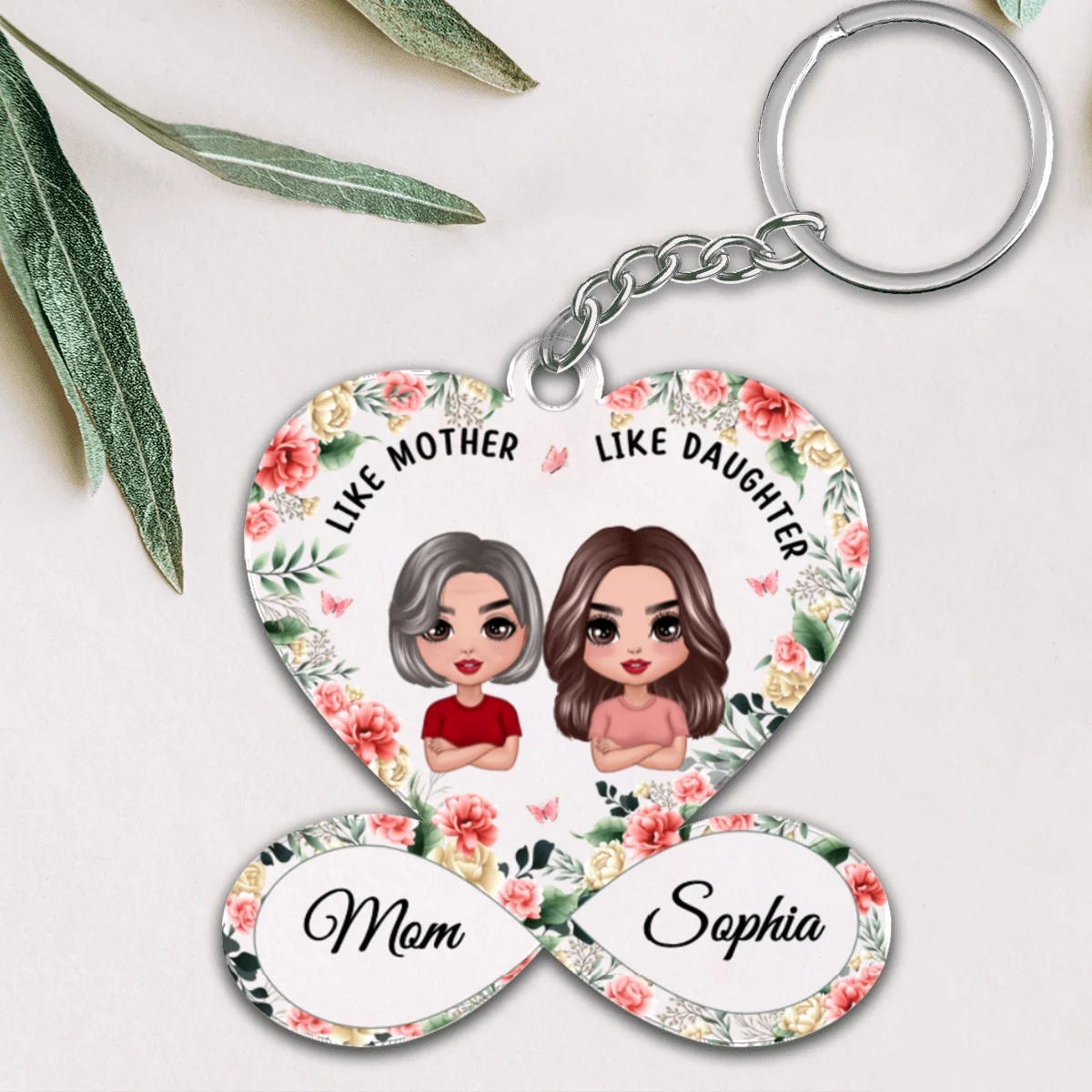 Like Mother Like Daughter Doll Mother Daughter Floral Infinity Heart Personalized Acrylic Keychain - Image 4