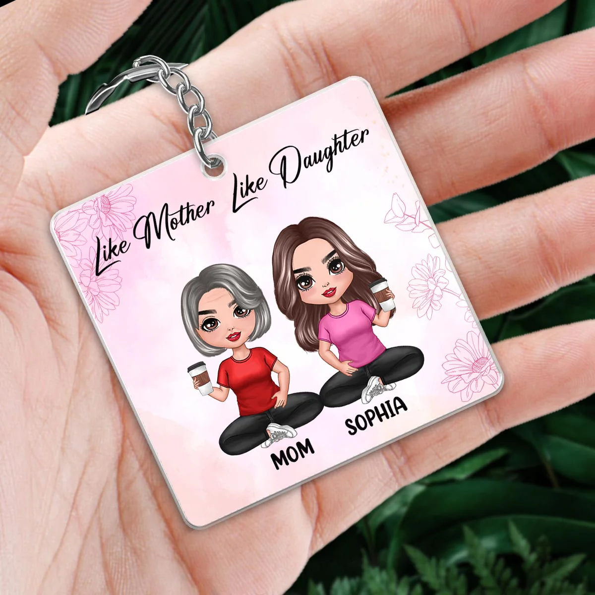 Like Mother Like Daughter Doll Sitting Calendar Date Personalized Acrylic Keychain - Image 2