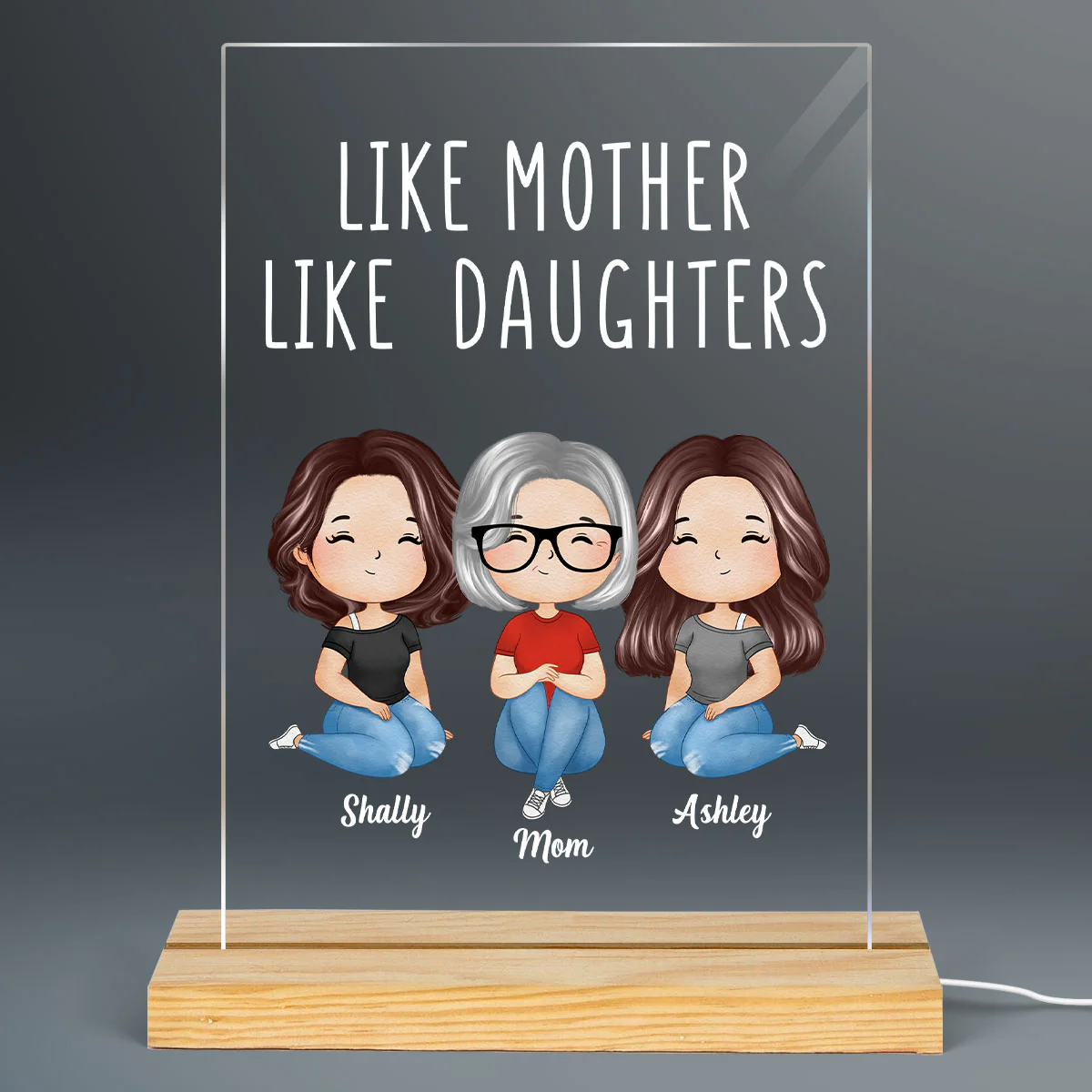 Like Mother Like Daughter Doll Woman Sitting Watercolor Style Personalized LED Night Light - Image 2