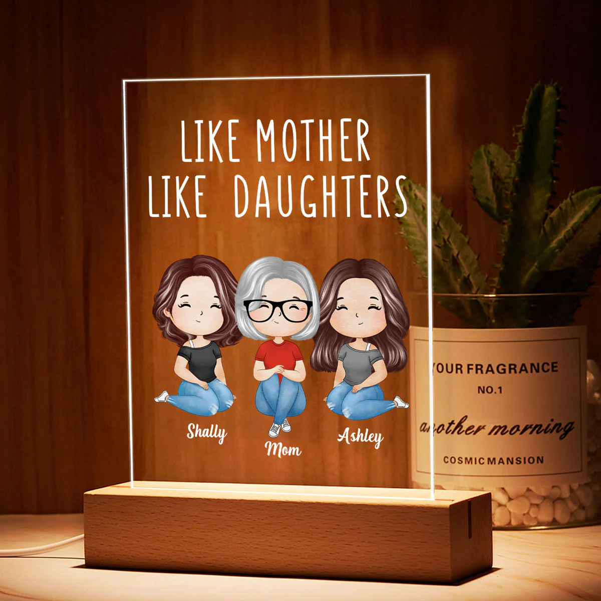 Like Mother Like Daughter Doll Woman Sitting Watercolor Style Personalized LED Night Light - Image 3