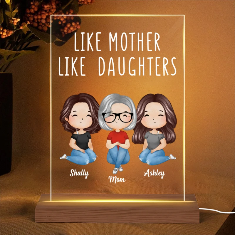 Like Mother Like Daughter Doll Woman Sitting Watercolor Style Personalized LED Night Light - Image 4