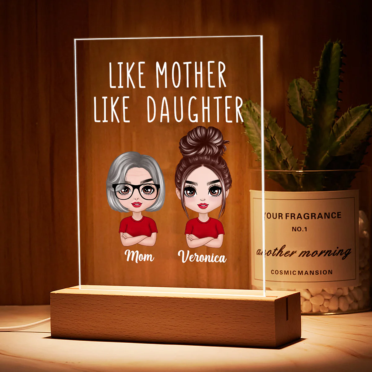 Like Mother Like Daughter Doll Women Personalized Rectangle Acrylic Plaque LED Lamp Night Light - Image 3
