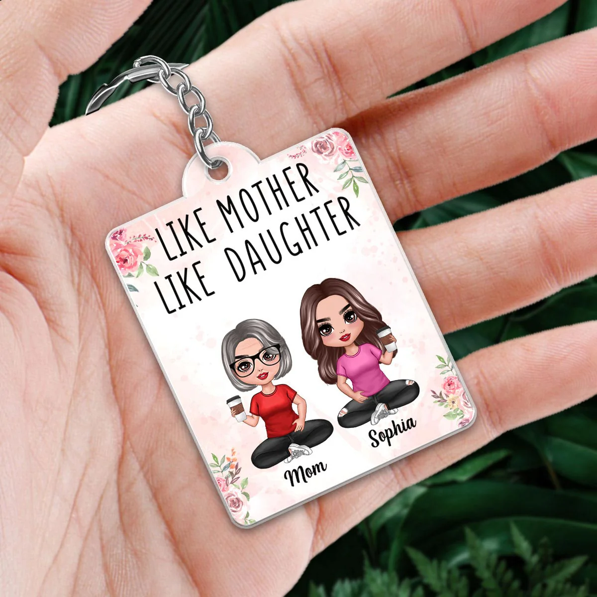 Like Mother Like Daughter Doll Women Sitting Favorite Song QR Code Personalized Acrylic Keychain - Image 2