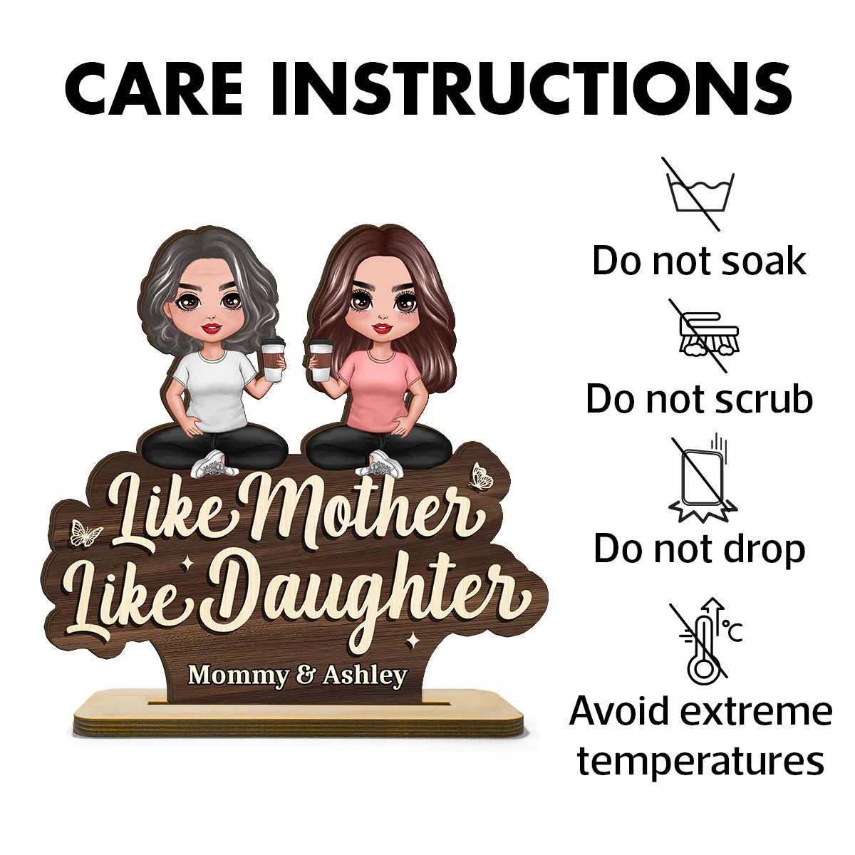 Like Mother Like Daughter Doll Women Sitting Personalized Standing Wooden Plaque - Image 7