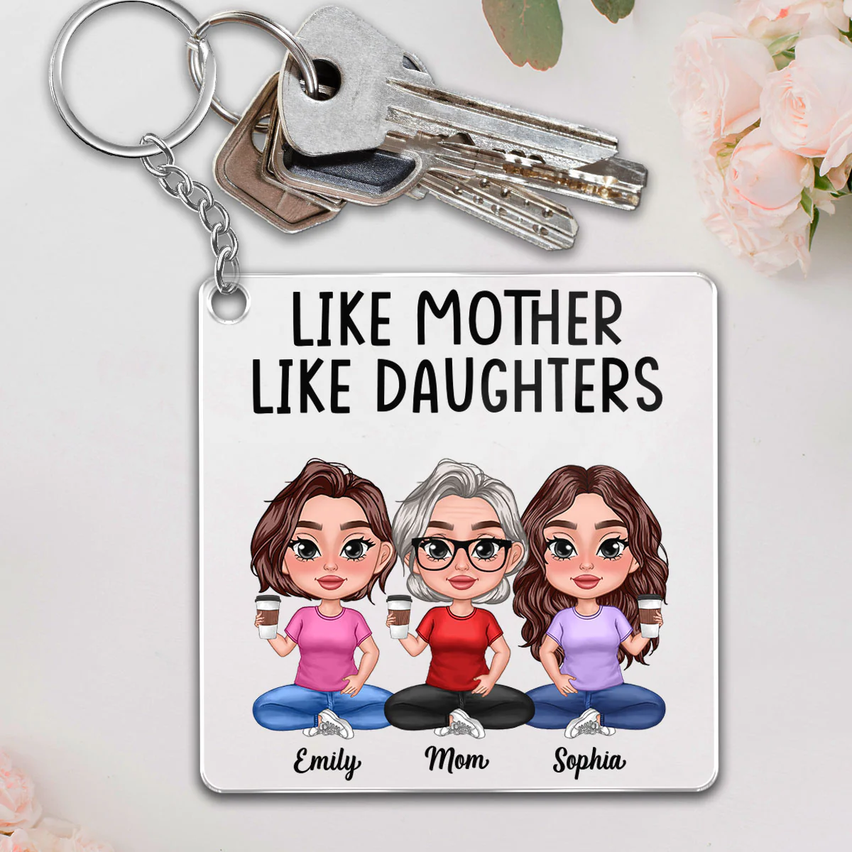 Like Mother Like Daughter Doll Women Thick Lips Personalized Acrylic Keychain - Image 3