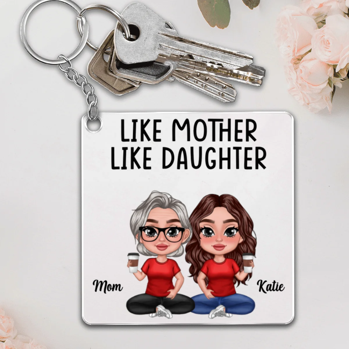 Like Mother Like Daughter Doll Women Thick Lips Personalized Acrylic Keychain - Image 4