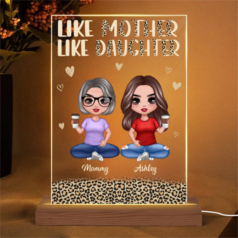 Like Mother Like Daughter Leopard Doll Mom And Daughters Personalized Rectangle Acrylic Plaque With LED Night Light - Image 4
