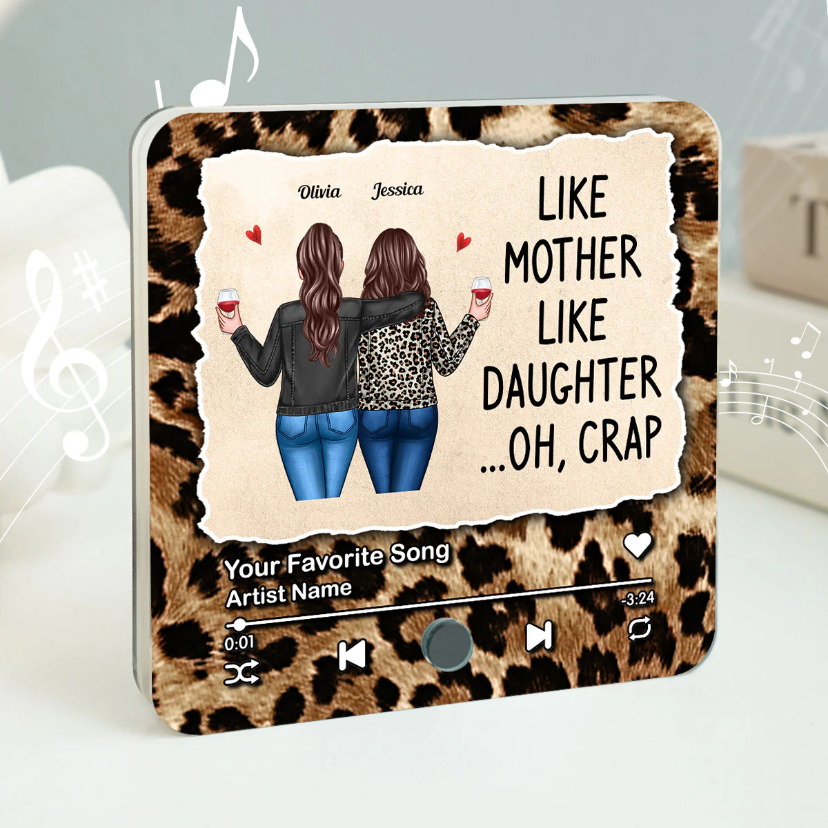 Like Mother Like Daughter Leopard Pattern Personalized Music Fridge Magnet, Funny Gift for Mom, Gift for her - Image 2