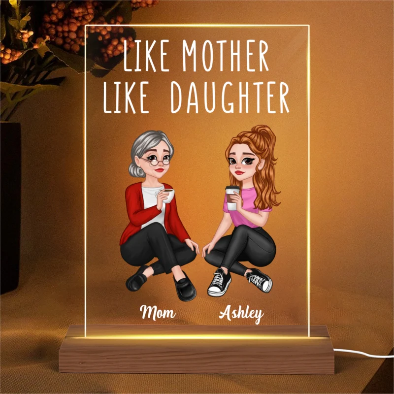 Like Mother Like Daughter Pretty Cartoon Mom & Daughter Personalized Rectangle Acrylic Plaque With LED Night Light - Image 4