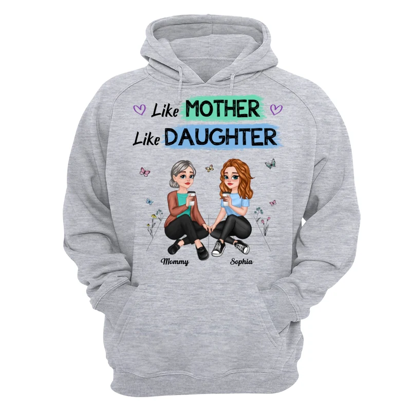 Like Mother Like Daughter Pretty Cartoon Mom Daughter Sitting Personalized Shirt - Image 14