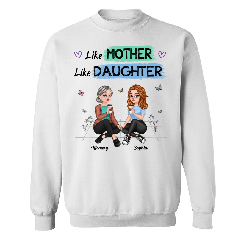 Like Mother Like Daughter Pretty Cartoon Mom Daughter Sitting Personalized Shirt - Image 17