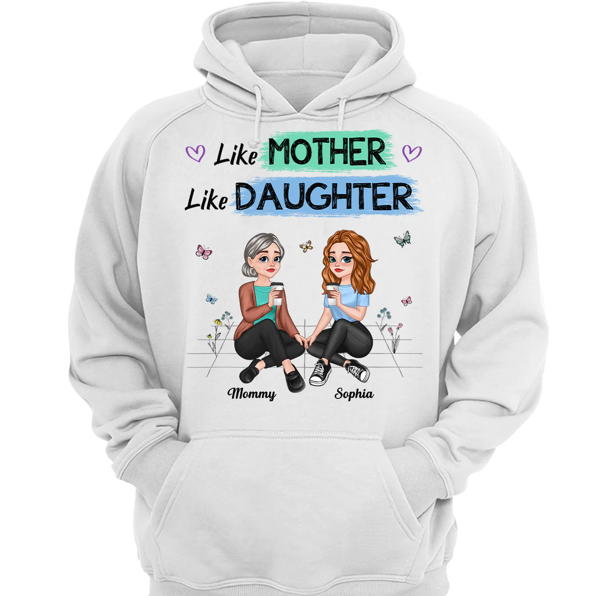 Like Mother Like Daughter Pretty Cartoon Mom Daughter Sitting Personalized Shirt - Image 3