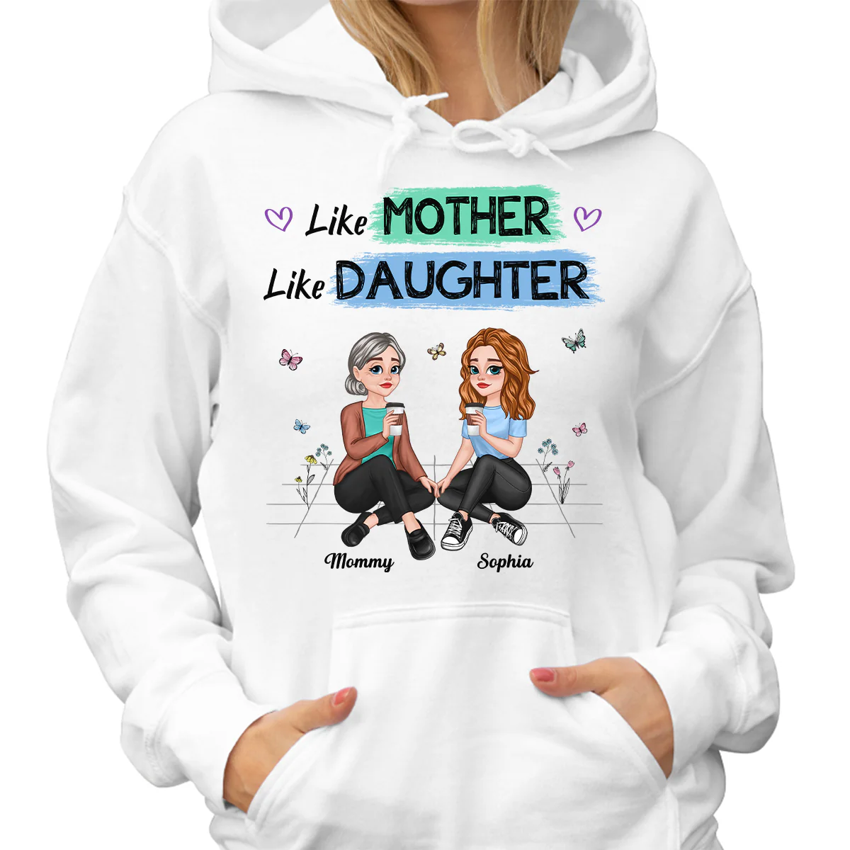 Like Mother Like Daughter Pretty Cartoon Mom Daughter Sitting Personalized Shirt - Image 4