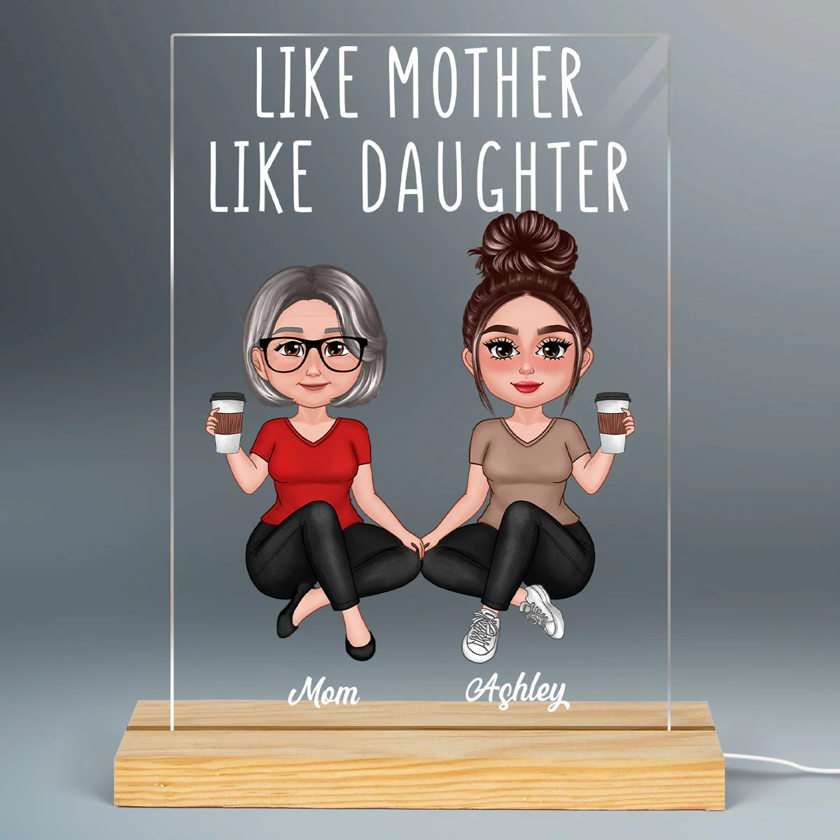 Like Mother Like Daughter Pretty Doll Sitting Personalized Acrylic LED Night Light - Image 2