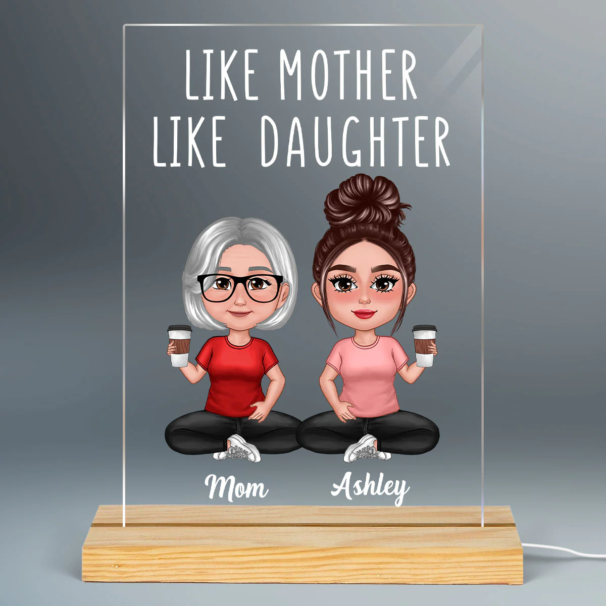 Like Mother Like Daughter Pretty Doll Sitting Together Personalized Acrylic LED Night Light - Image 2