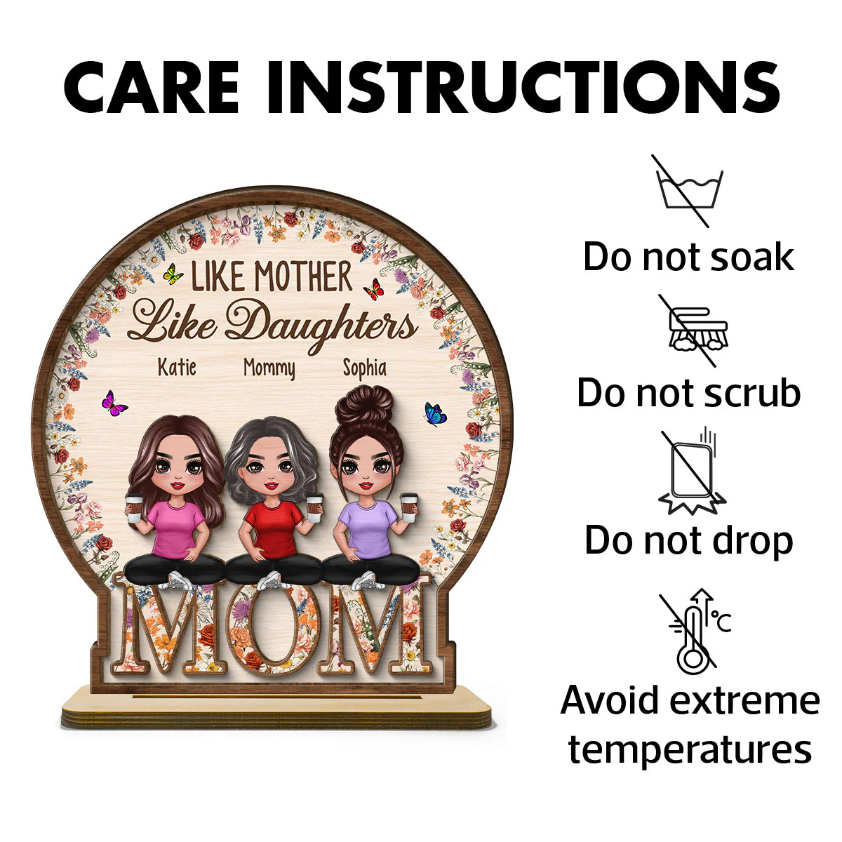 Like Mother Like Daughter Vintage Flowers Word Personalized 2-Layer Standing Wooden Plaque - Image 7