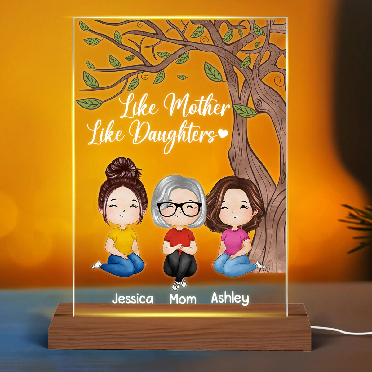 Like Mother Like Daughter Watercolor Style Mother‘s Day Gift Personalized LED Night Light - Image 3