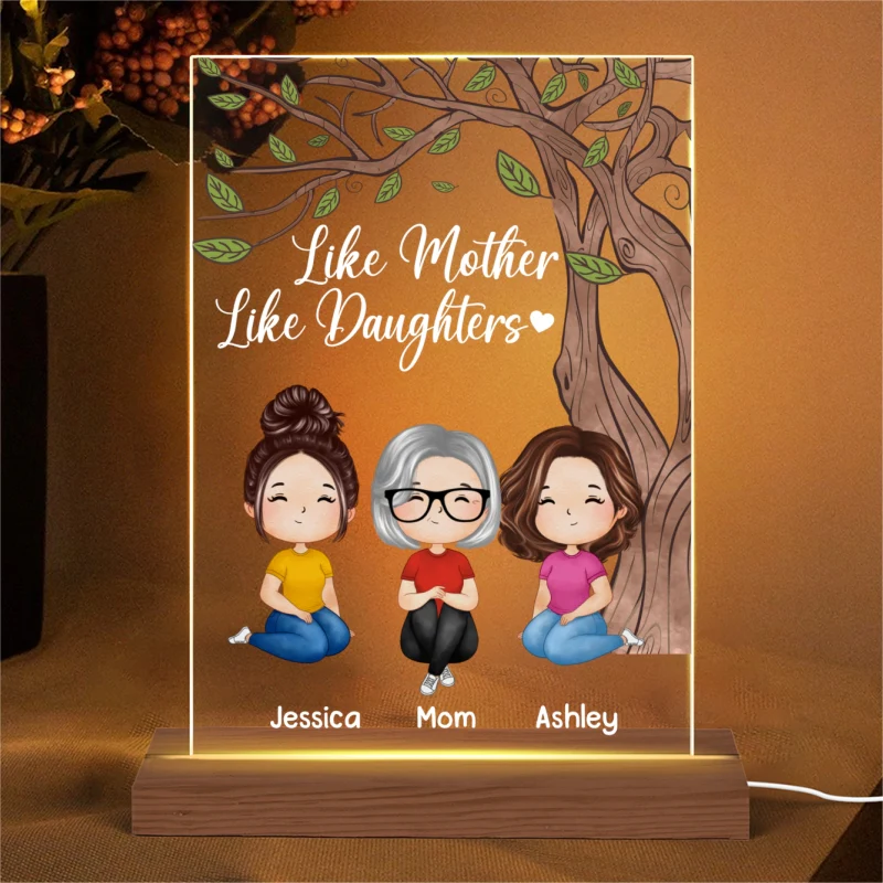 Like Mother Like Daughter Watercolor Style Mother‘s Day Gift Personalized LED Night Light - Image 4