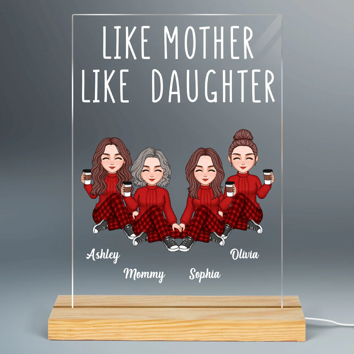Like Mother Like Daughters Cute Mom And Daughters Sitting Gift For Mom Personalized Rectangle Acrylic Plaque LED Night Light - Image 2