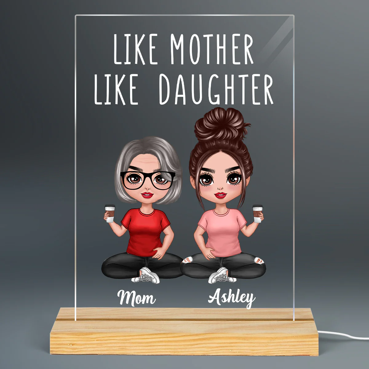 Like Mother Like Daughters Doll Mom And Daughters Sitting Christmas Gift Personalized Rectangle Acrylic Plaque LED Lamp Night Light - Image 2
