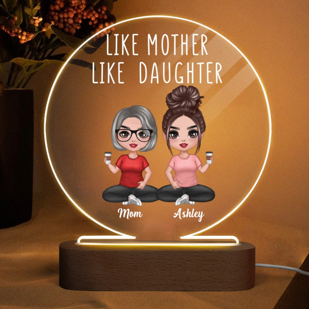 Like Mother Like Daughters Doll Mom And Daughters Sitting Gift For Mom Daughters Personalized Circle Acrylic Plaque LED Night Light - Image 4