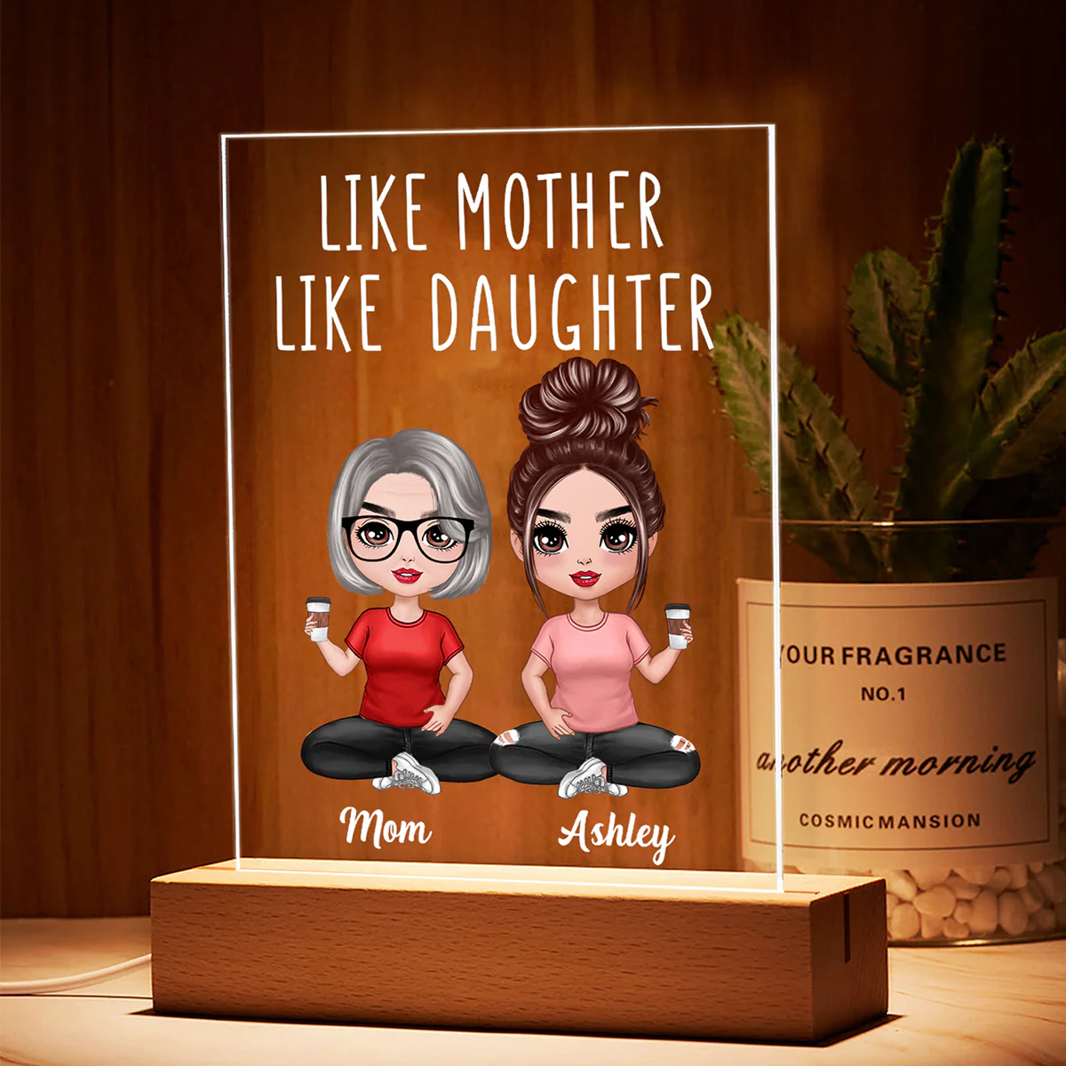 Like Mother Like Daughters Doll Mom And Daughters Sitting - Personalized Acrylic Block Plaque LED Night Light - Christmas Gift - Image 3