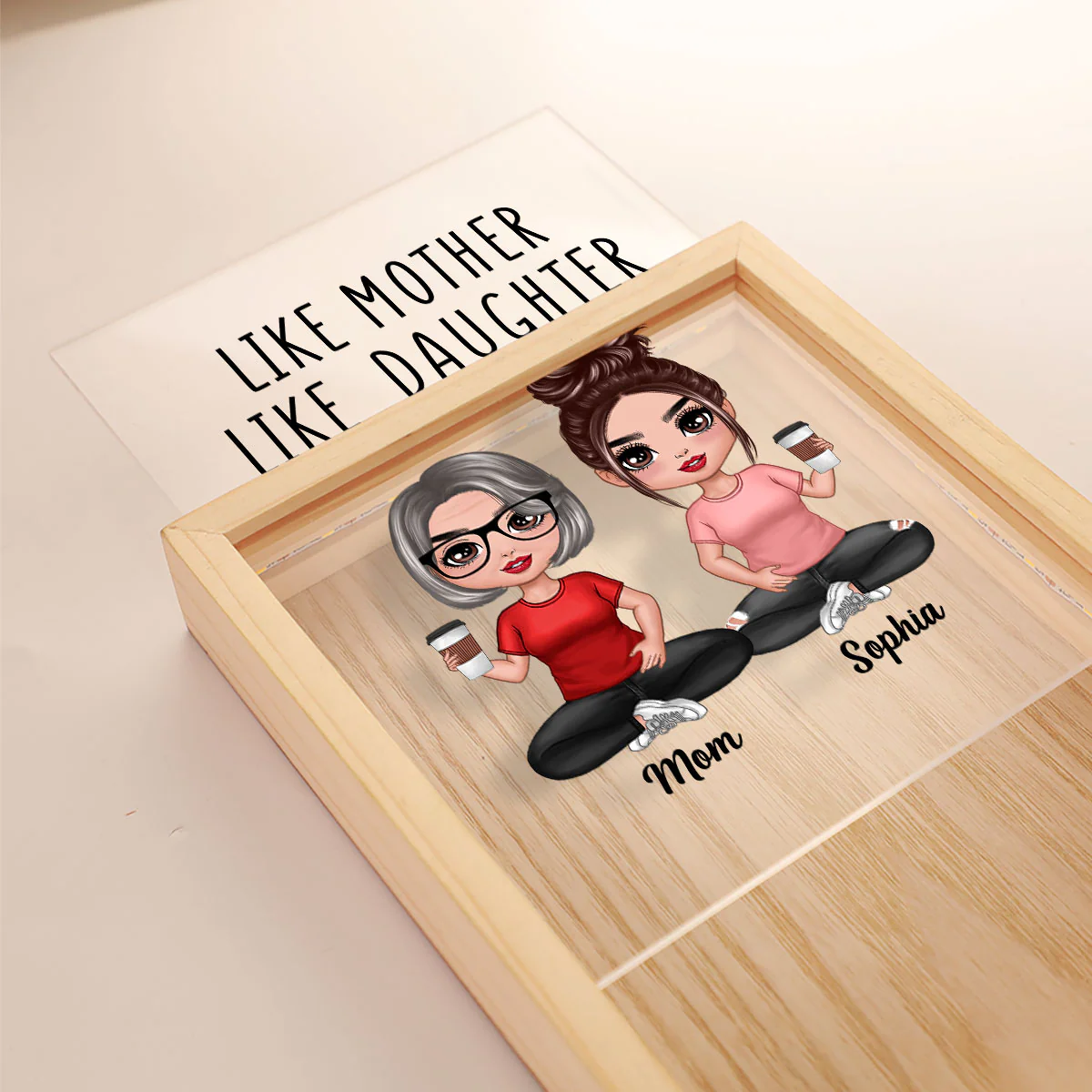 Like Mother Like Daughters Doll Mom And Daughters Sitting Personalized Wooden Frame Light Box - Image 4