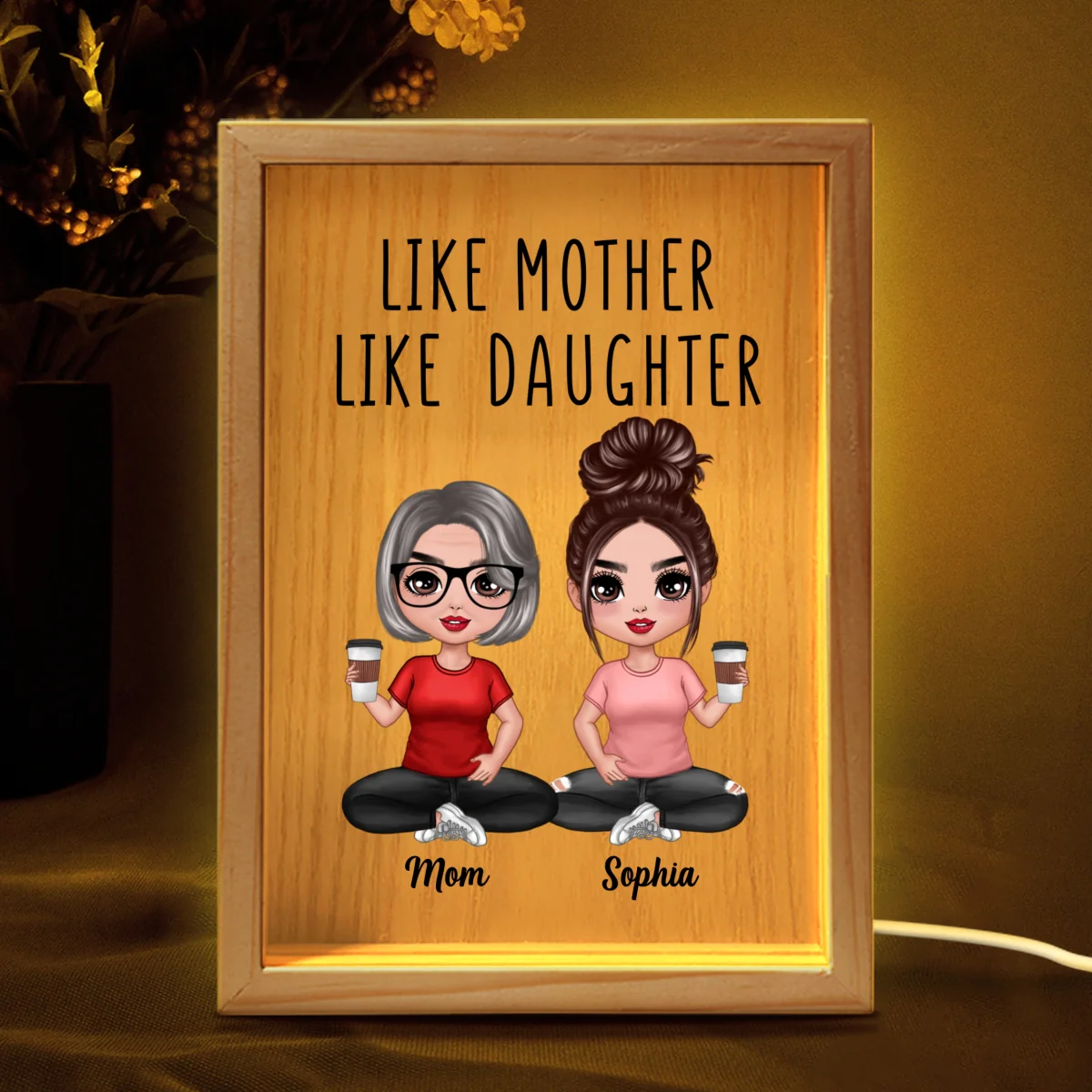 Like Mother Like Daughters Doll Mom And Daughters Sitting Personalized Wooden Frame Light Box - Image 8