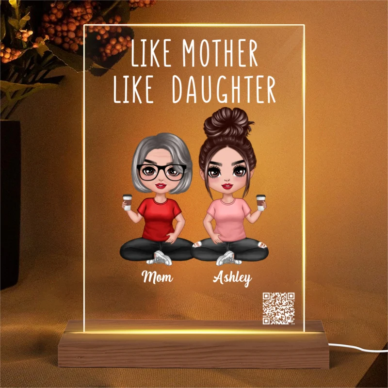Like Mother Like Daughters Doll Mom And Daughters Sitting Scannable QR Code Gift For Mom Personalized Rectangle Acrylic Plaque With LED Night Light - Image 4
