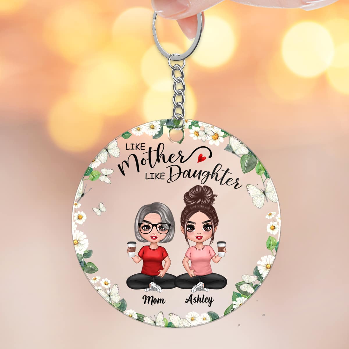 Like Mother Like Daughters Doll Women Sitting Personalized Acrylic Keychain - Image 3