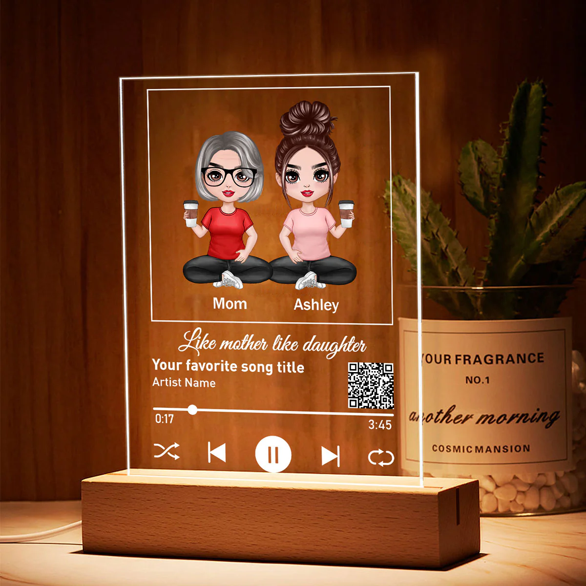 Like Mother Like Daughters Favorite Song Scannable QR Code Personalized Rectangle Acrylic Plaque LED Night Light - Image 3