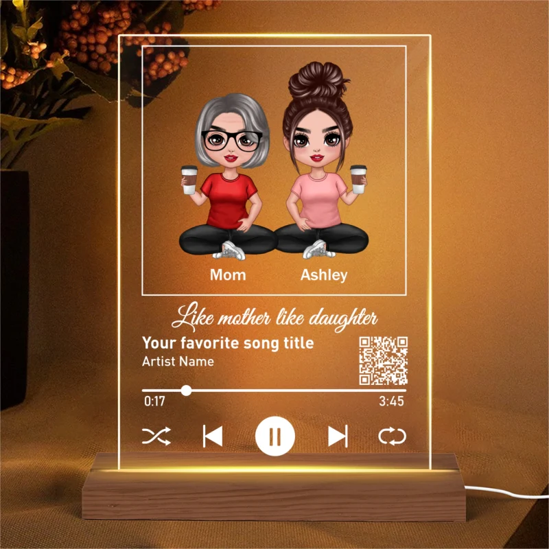 Like Mother Like Daughters Favorite Song Scannable QR Code Personalized Rectangle Acrylic Plaque LED Night Light - Image 4
